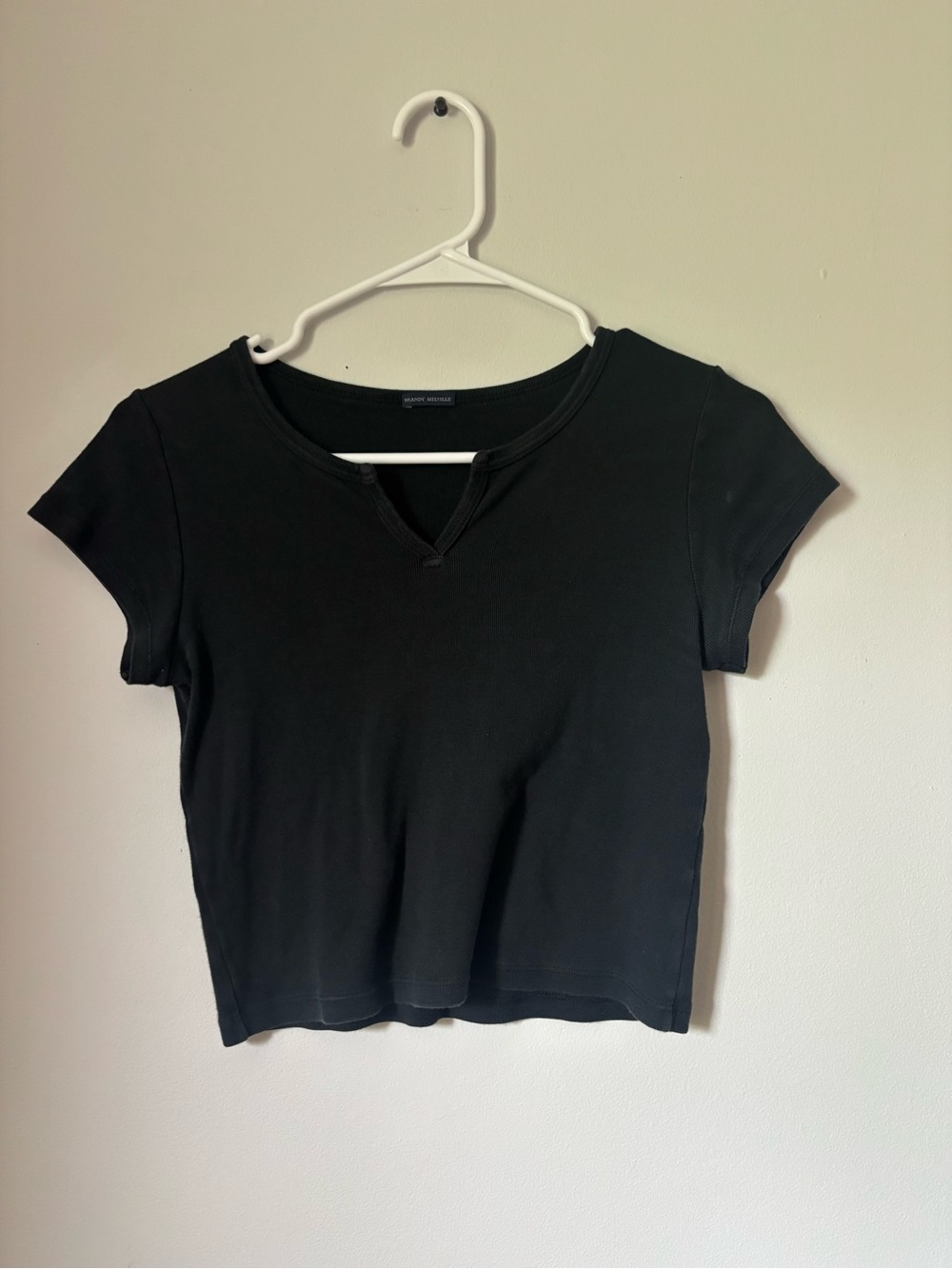 Brandy Melville Black Notch-Neck Crop Tee